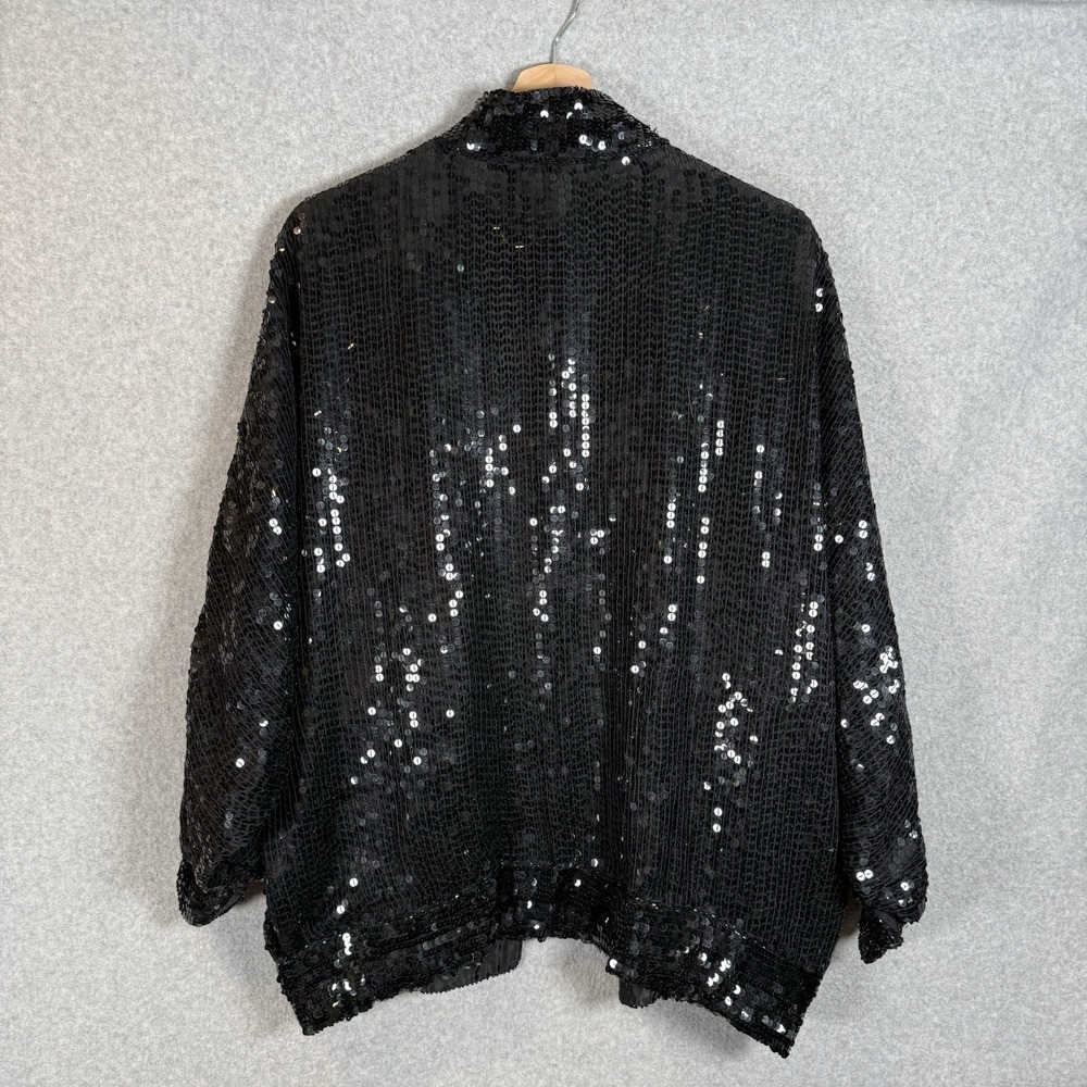 Vintage Silk Sequin Black Womens Medium Jacket Holiday Glam Candlelight